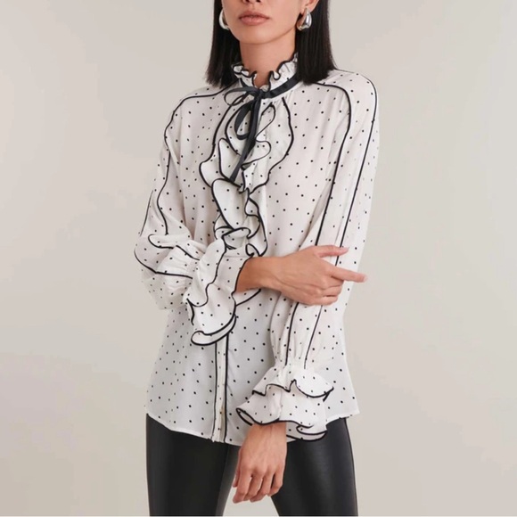 Anne Fontaine Jane Geometric polka dot Print Ruffle sz44 - Picture 2 of 8
